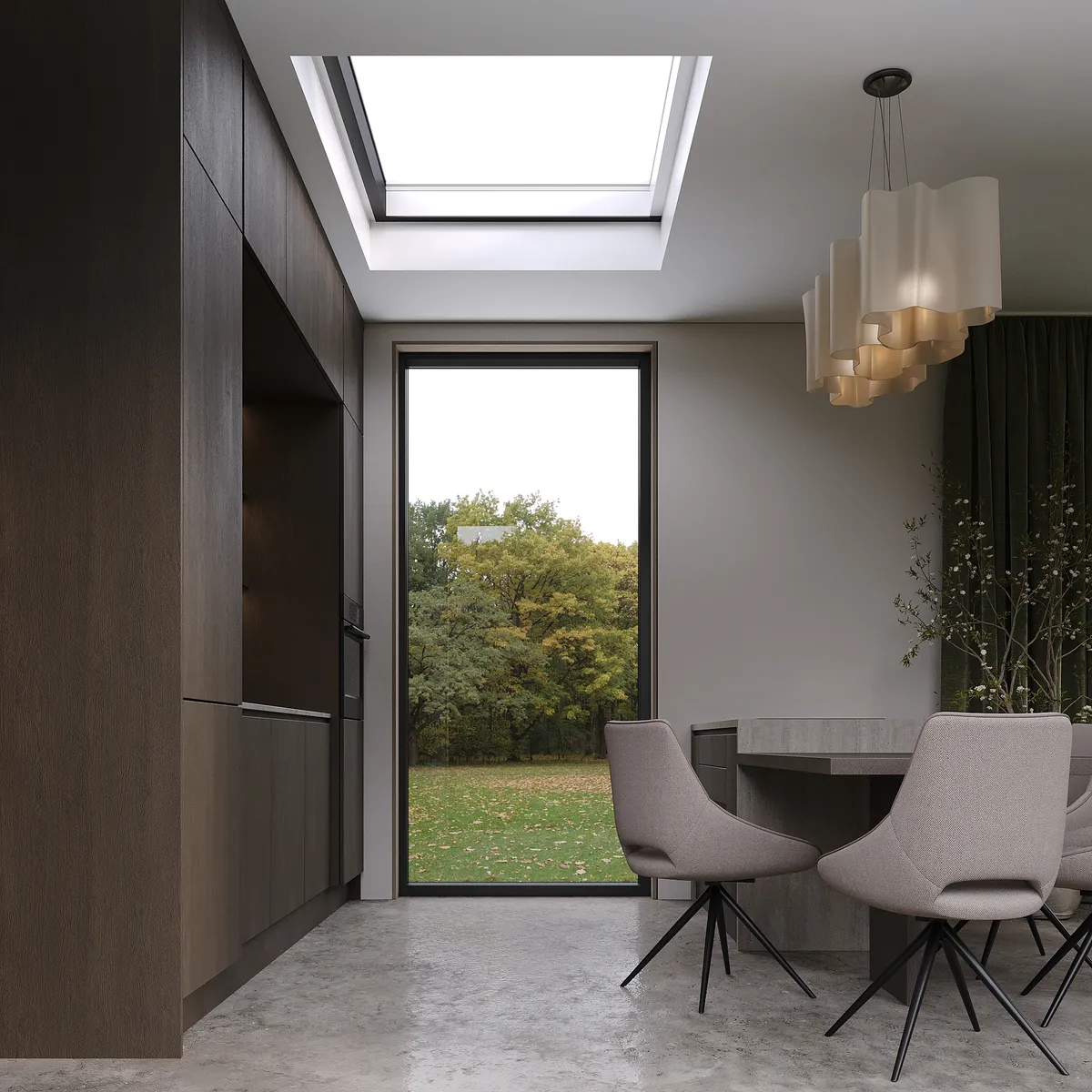 Kitchen & living in the Boutique House interior, 3D visualisation