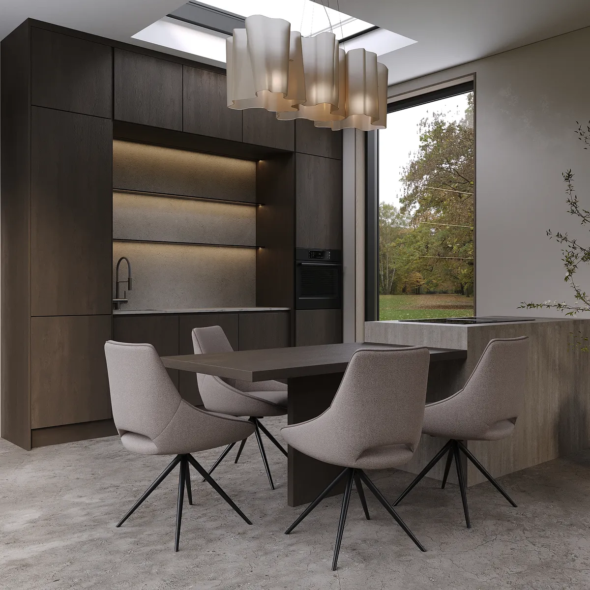 Kitchen & living in the Boutique House interior, 3D visualisation