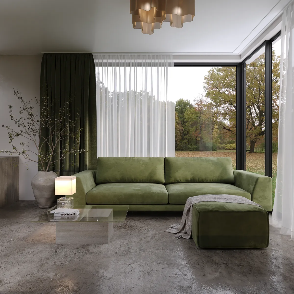 Kitchen & living in the Boutique House interior, 3D visualisation