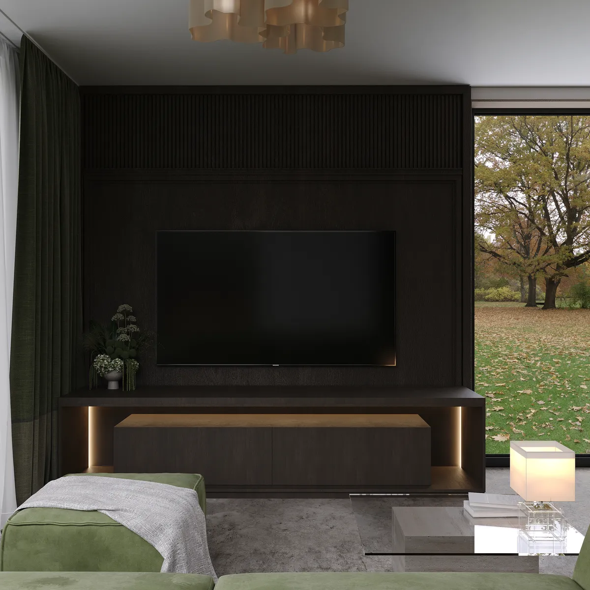Kitchen & living in the Boutique House interior, 3D visualisation