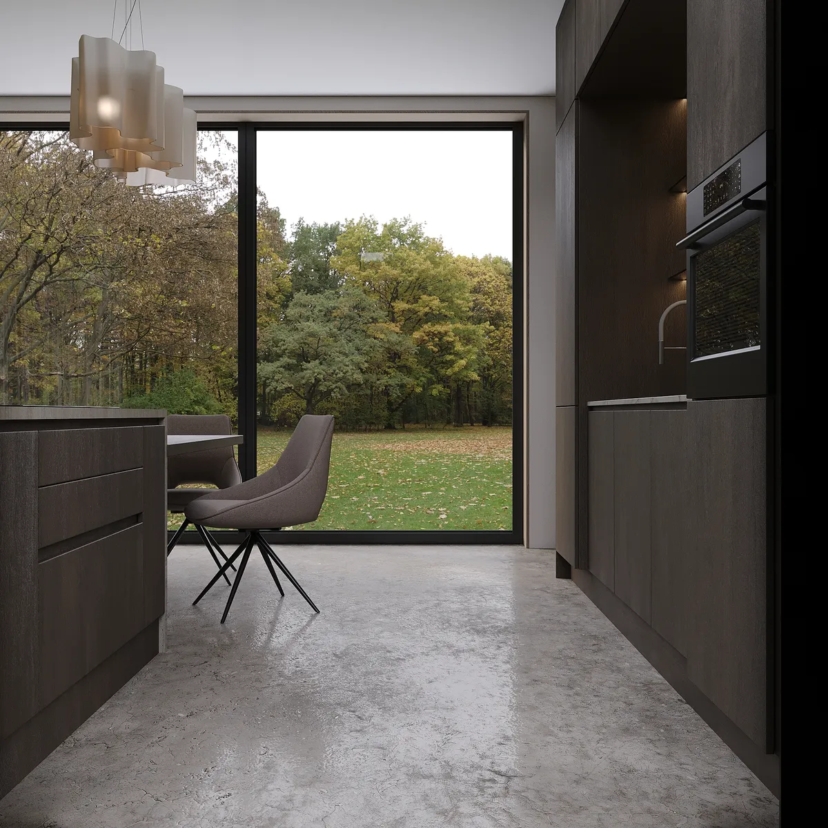 Kitchen & living in the Boutique House interior, 3D visualisation