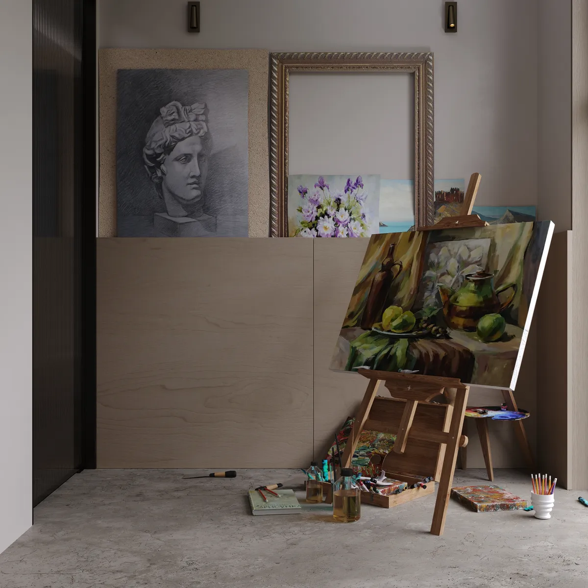 Art room in the Boutique House interior, 3D visualisation