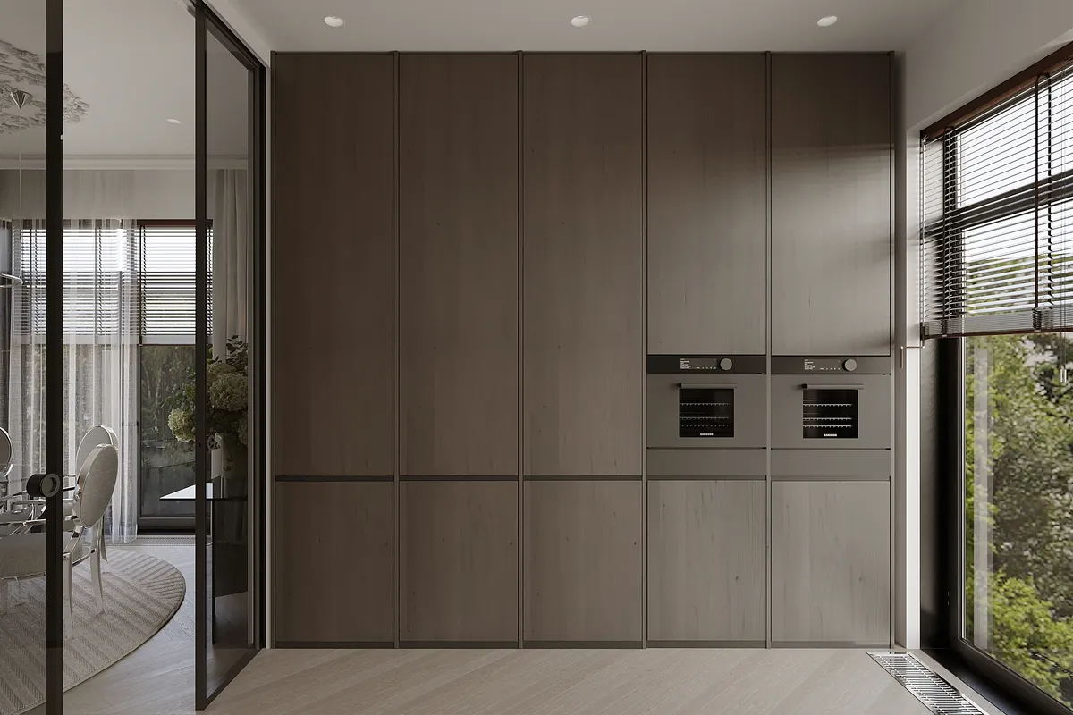 Kitchen in the Ivory Muse interior, 3D visualisation