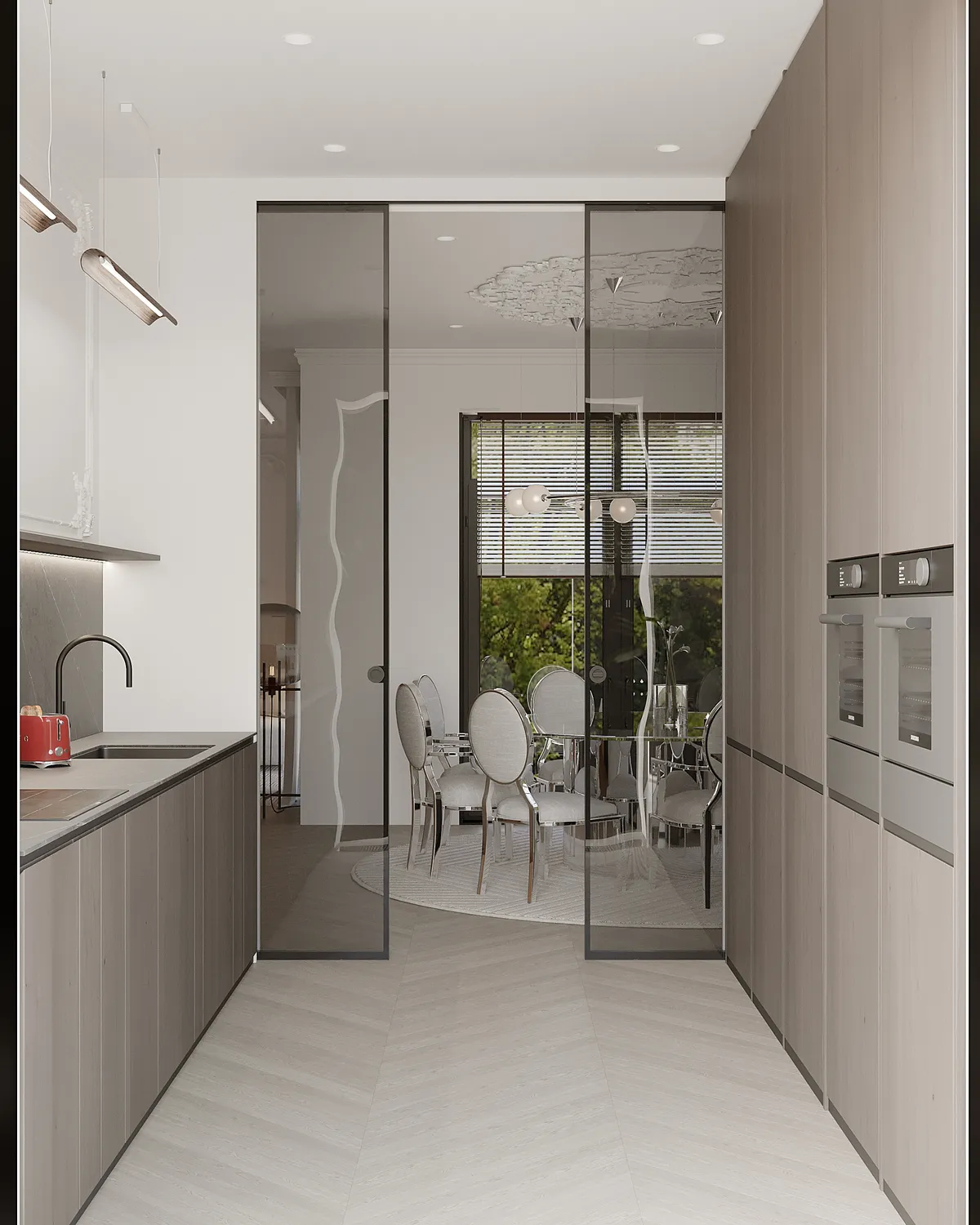 Kitchen in the Ivory Muse interior, 3D visualisation