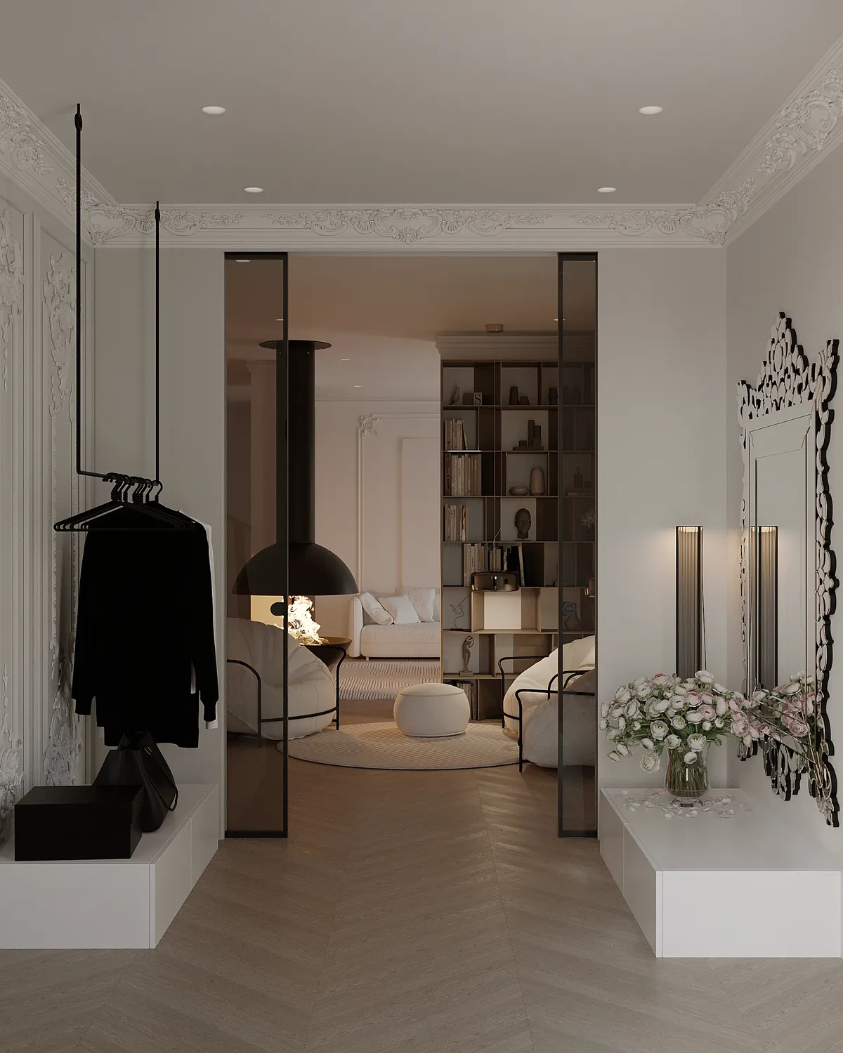 Hall in the Ivory Muse interior, 3D visualisation