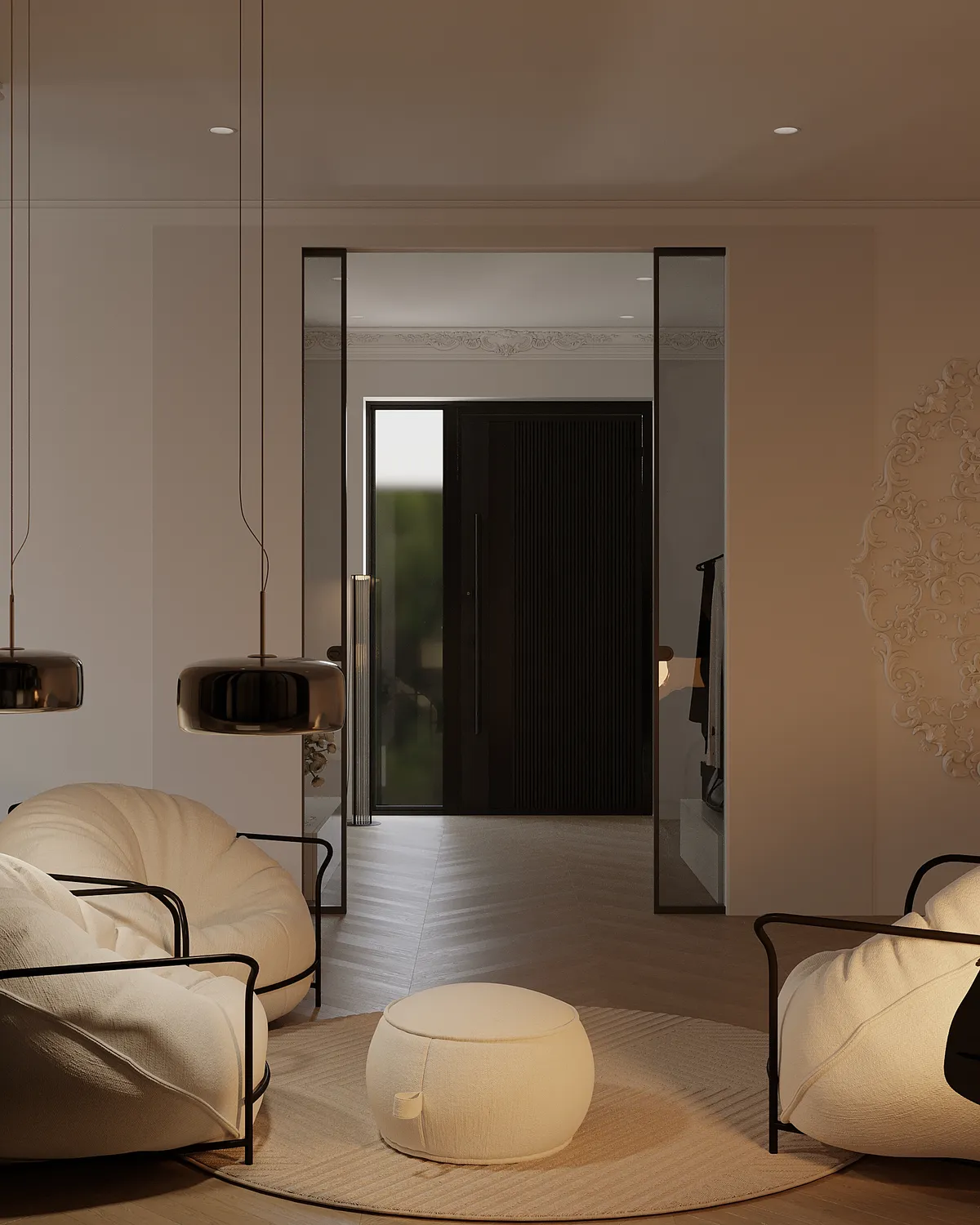 Hall in the Ivory Muse interior, 3D visualisation