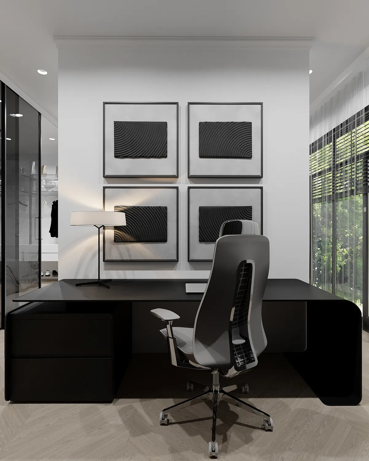 Master bedroom in the Ivory Muse interior, 3D visualisation