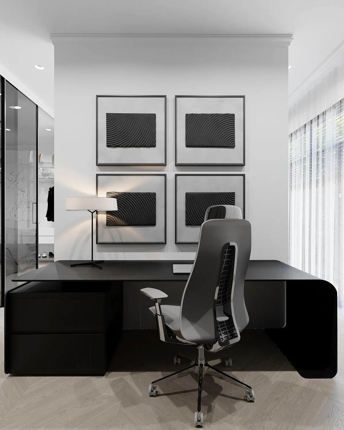 Master bedroom in the Ivory Muse interior, 3D visualisation