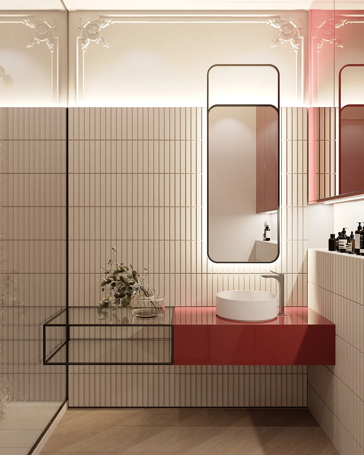 Guest bathroom in the Ivory Muse interior, 3D visualisation