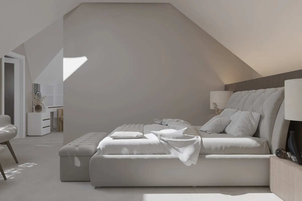 Master bedroom in the Ivory Reverie interior, 3D visualisation