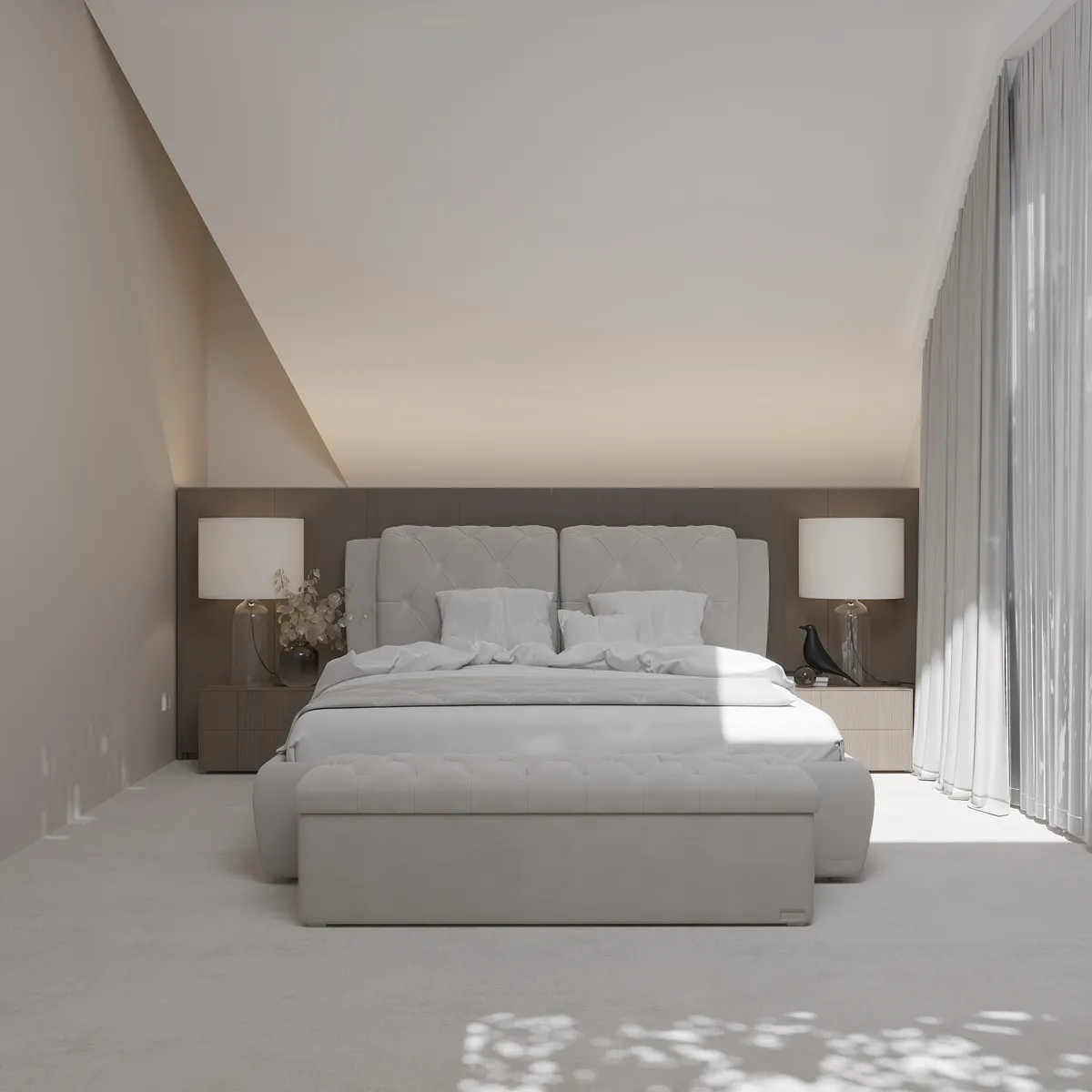 Master bedroom in the Ivory Reverie interior, 3D visualisation