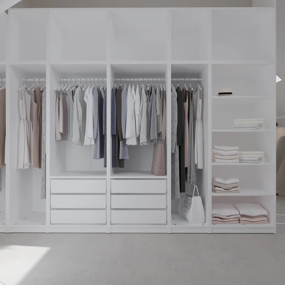 Master wardrobe in the Ivory Reverie interior, 3D visualisation
