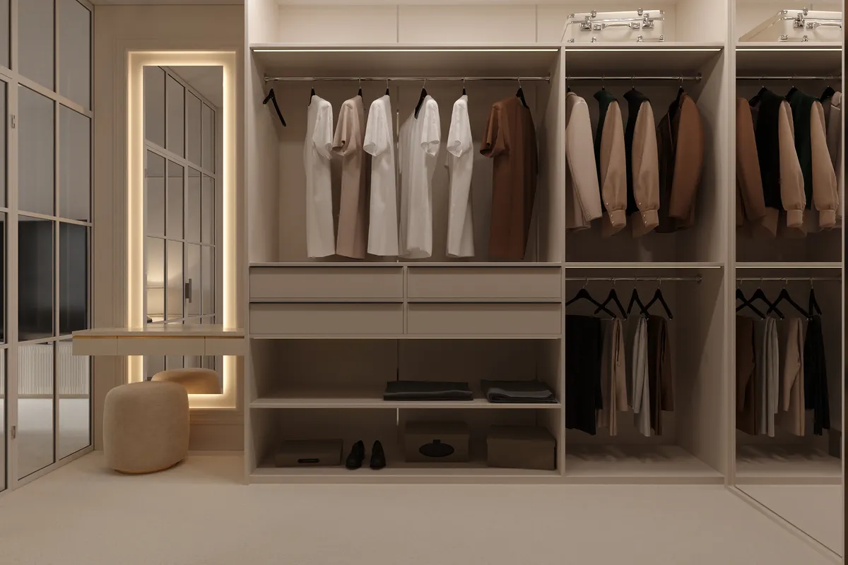Ground floor bedroom in the Ivory Reverie interior, 3D visualisation