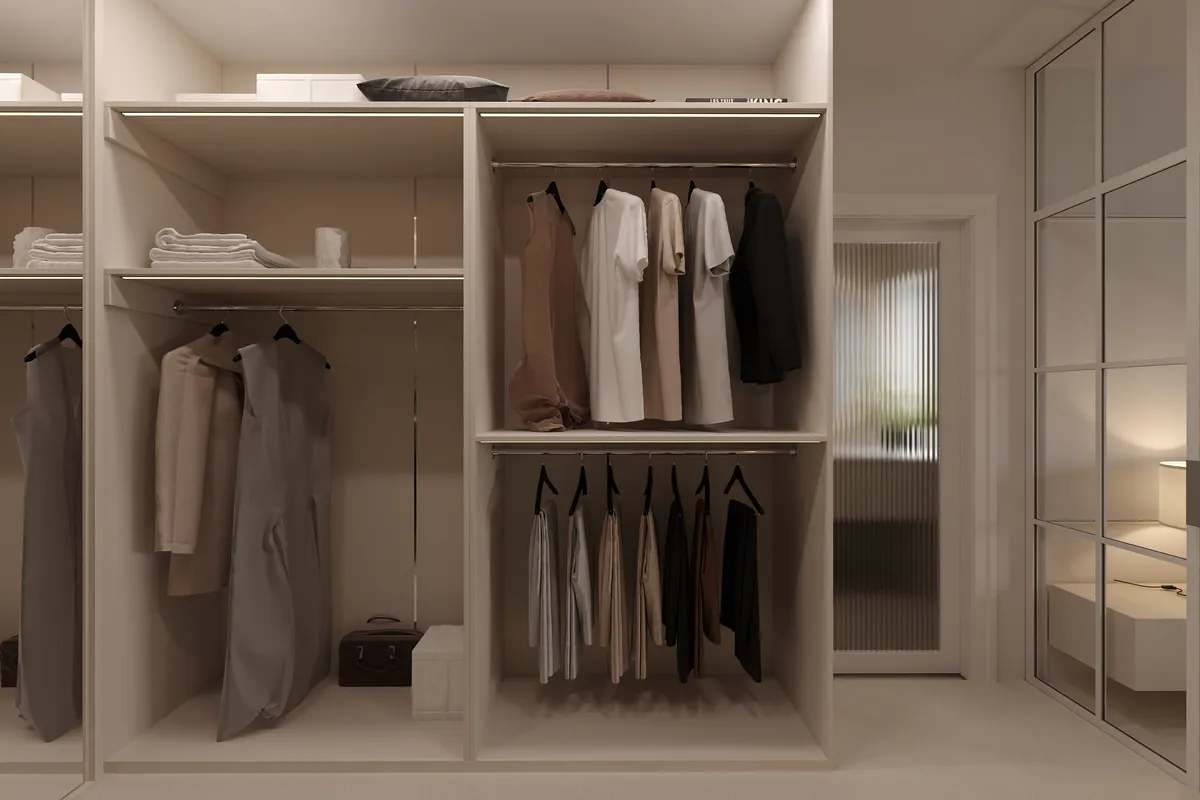 Ground floor bedroom in the Ivory Reverie interior, 3D visualisation