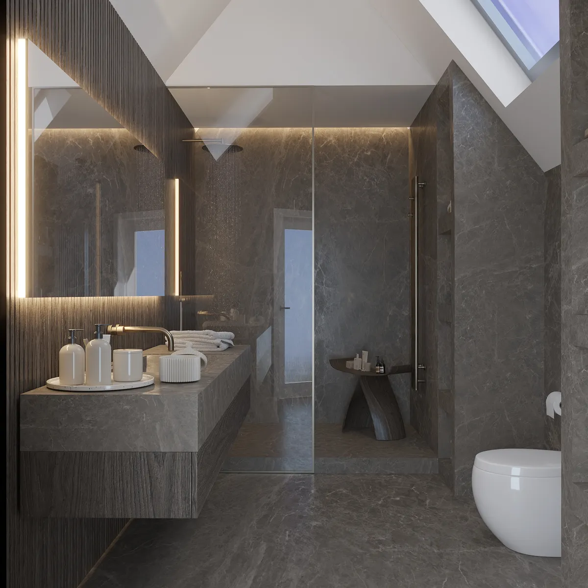 Master bathroom in the Ivory Reverie interior, 3D visualisation
