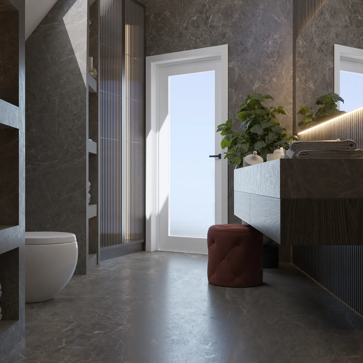 Master bathroom in the Ivory Reverie interior, 3D visualisation