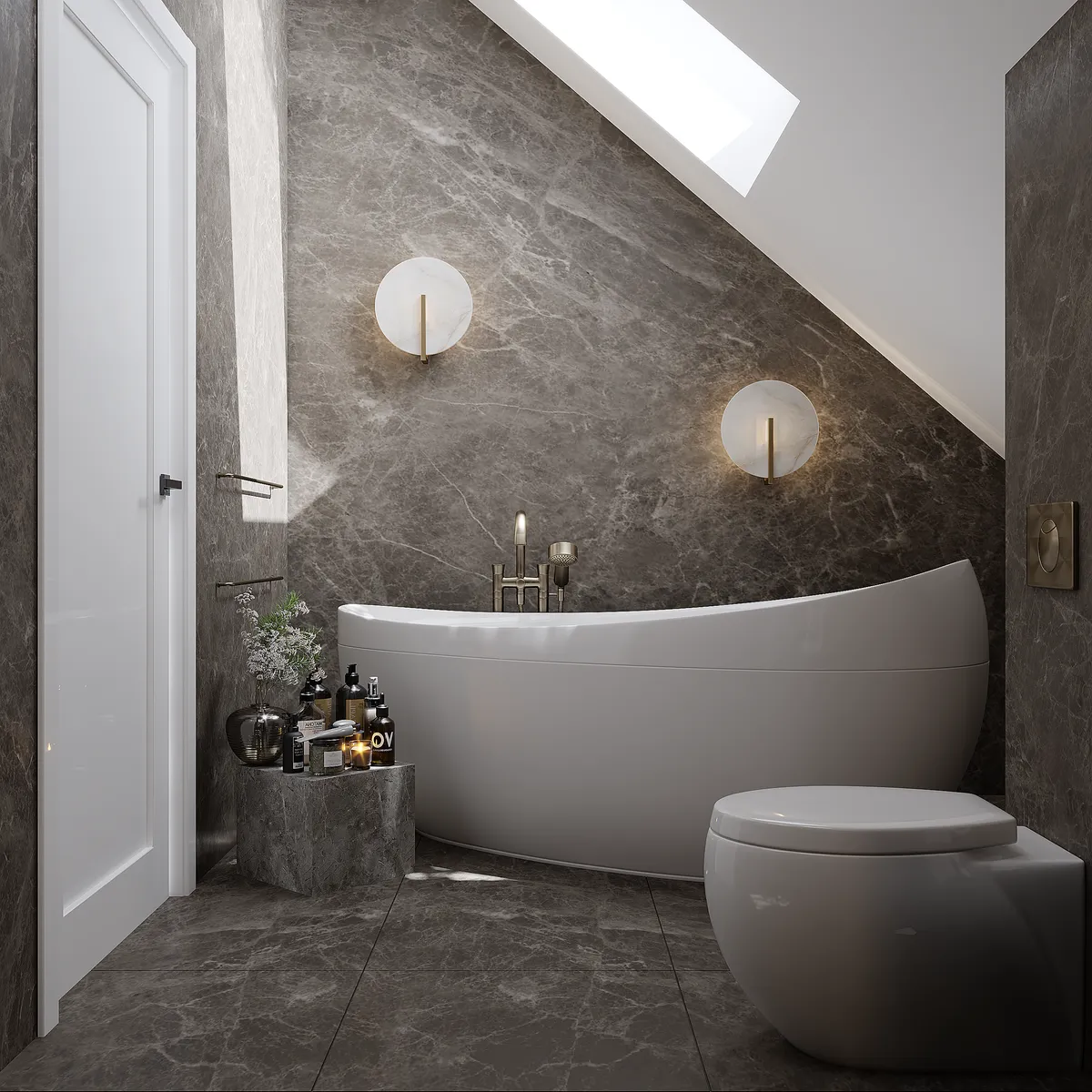 Upstairs bathroom in the Ivory Reverie interior, 3D visualisation
