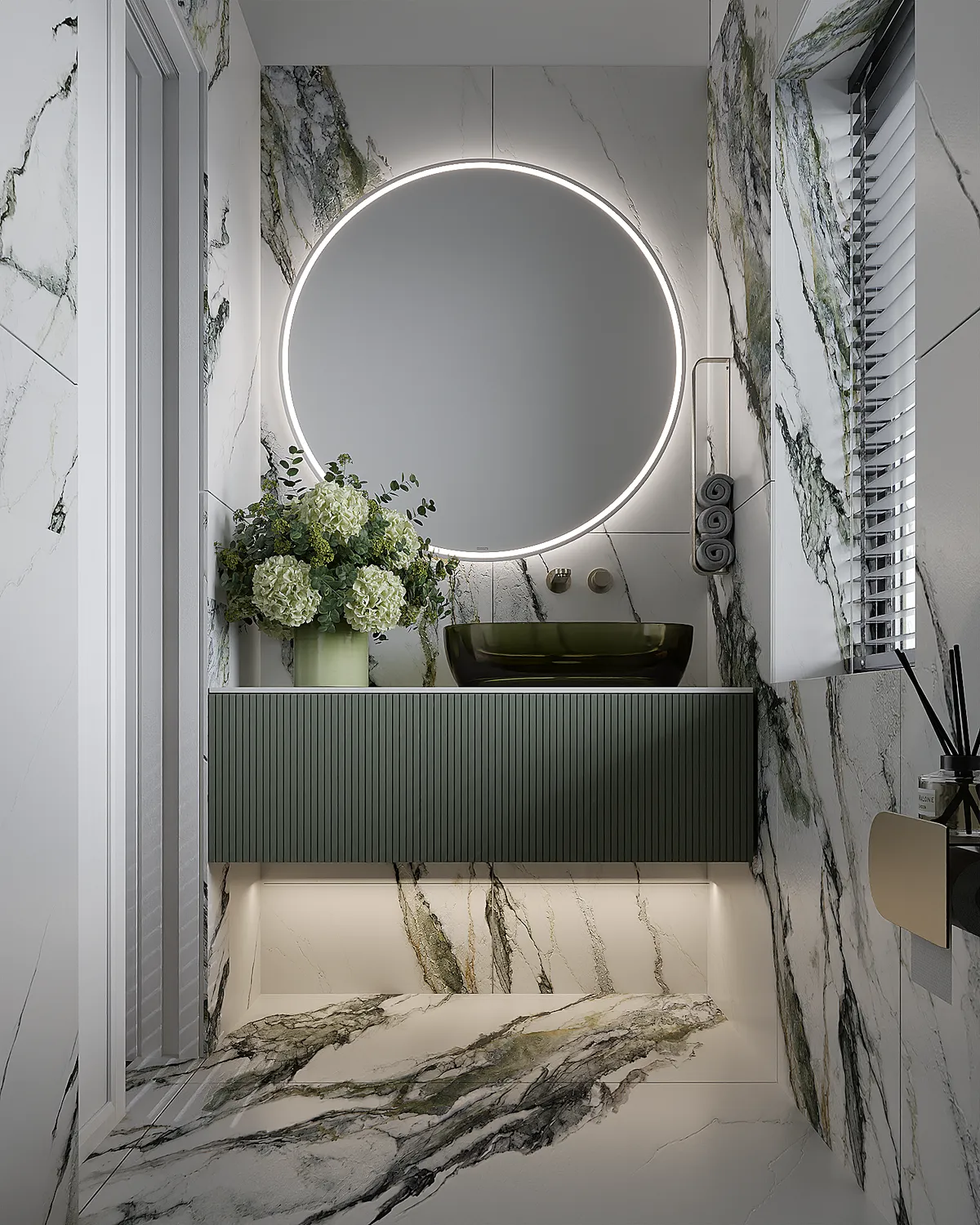 Guest toilet in the Ivory Reverie interior, 3D visualisation