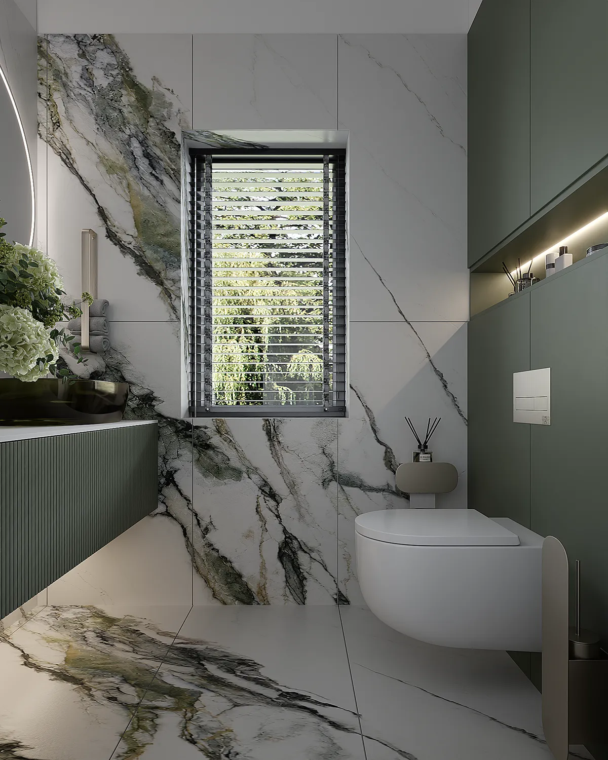 Guest toilet in the Ivory Reverie interior, 3D visualisation