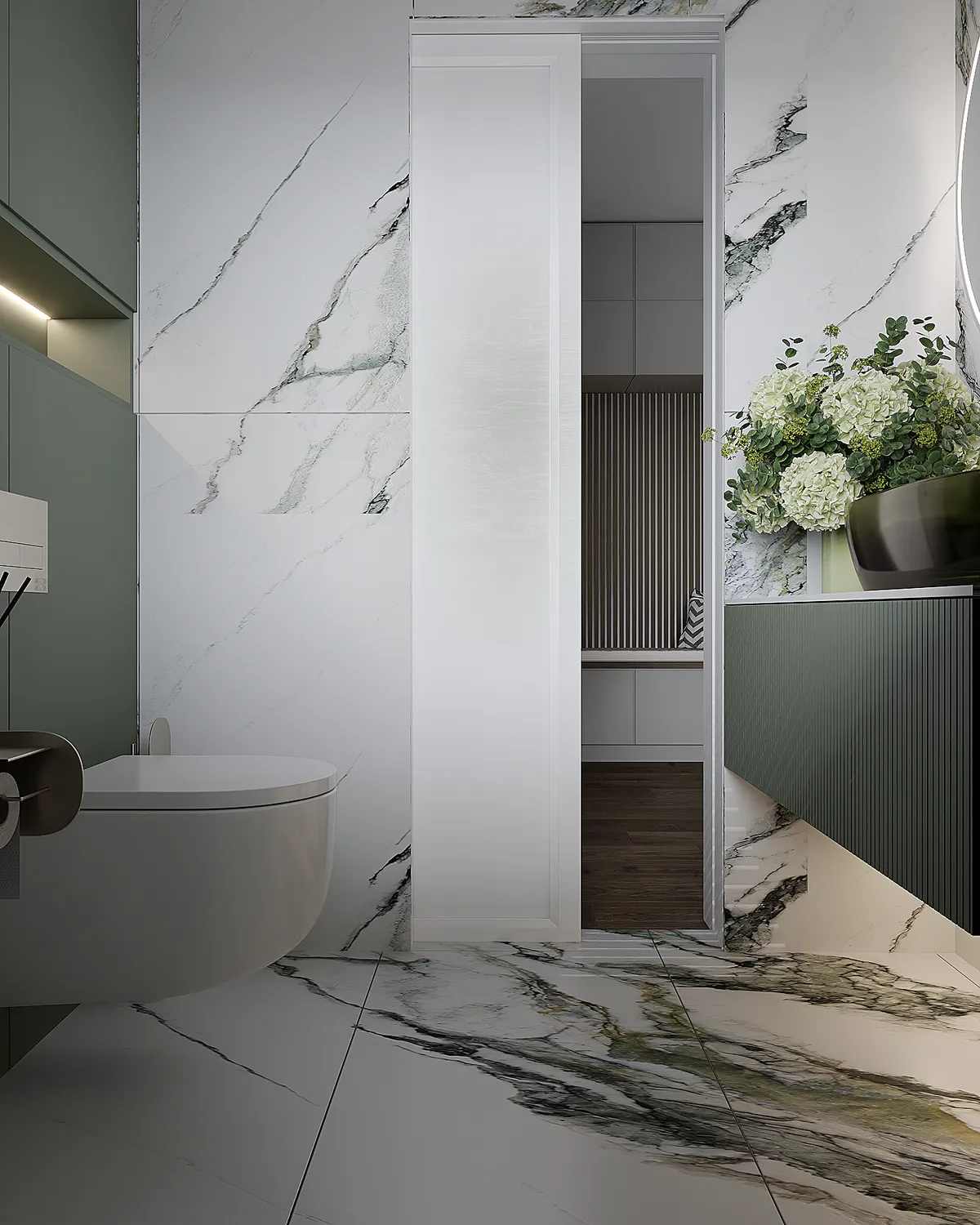 Guest toilet in the Ivory Reverie interior, 3D visualisation
