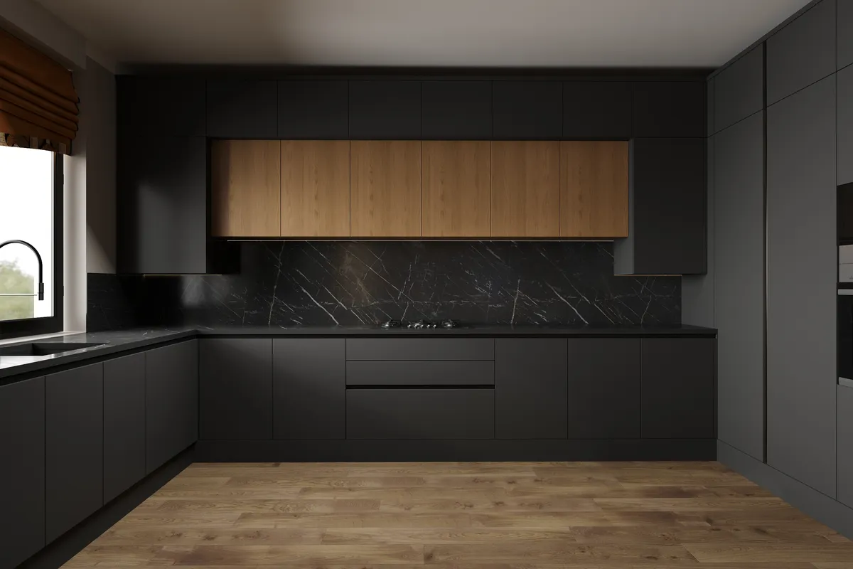 Kitchen in the Midcentury Muse interior, 3D visualisation