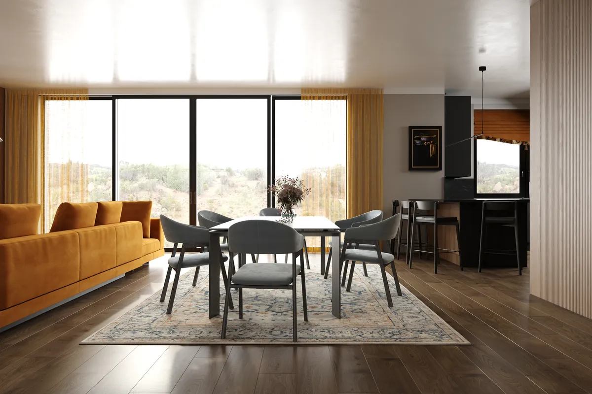 Kitchen in the Midcentury Muse interior, 3D visualisation