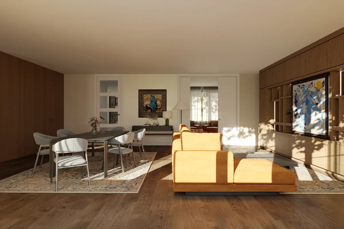 Kitchen in the Midcentury Muse interior, 3D visualisation