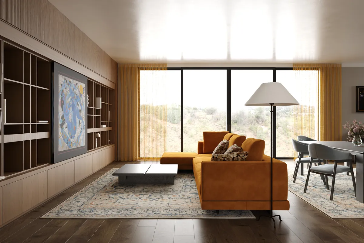 Kitchen in the Midcentury Muse interior, 3D visualisation