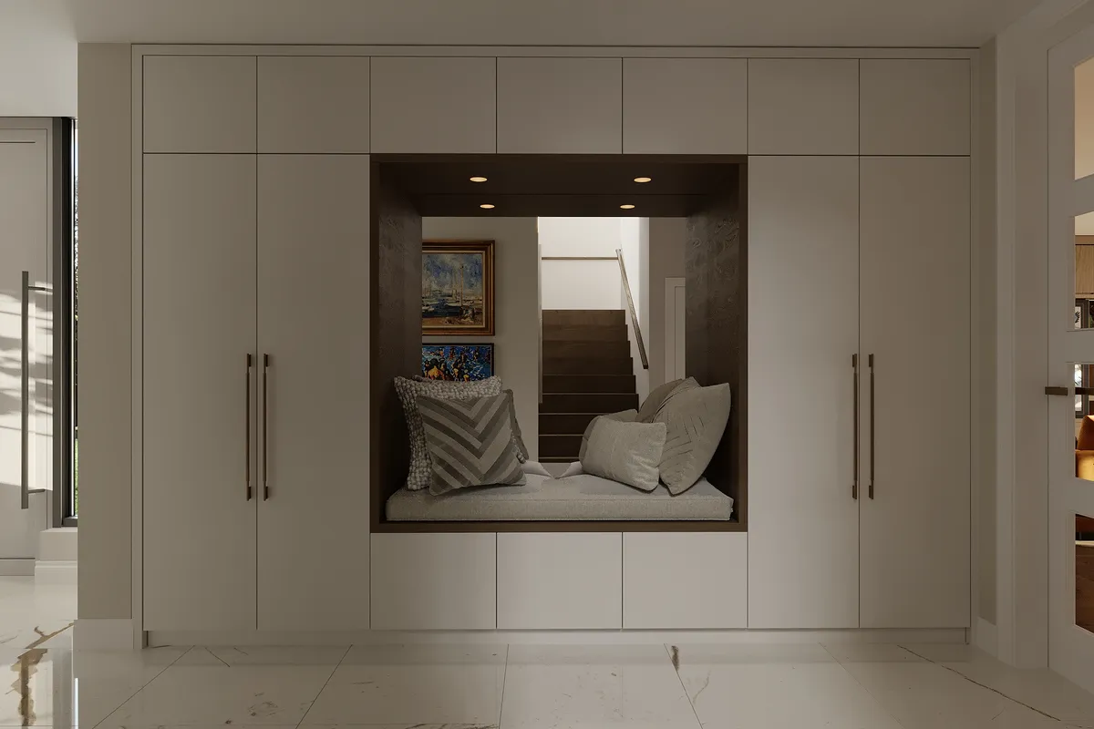 Hall in the Midcentury Muse interior, 3D visualisation