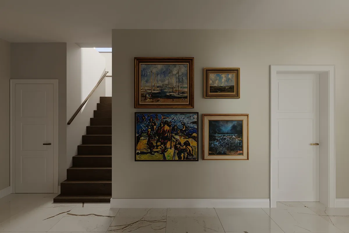 Hall in the Midcentury Muse interior, 3D visualisation
