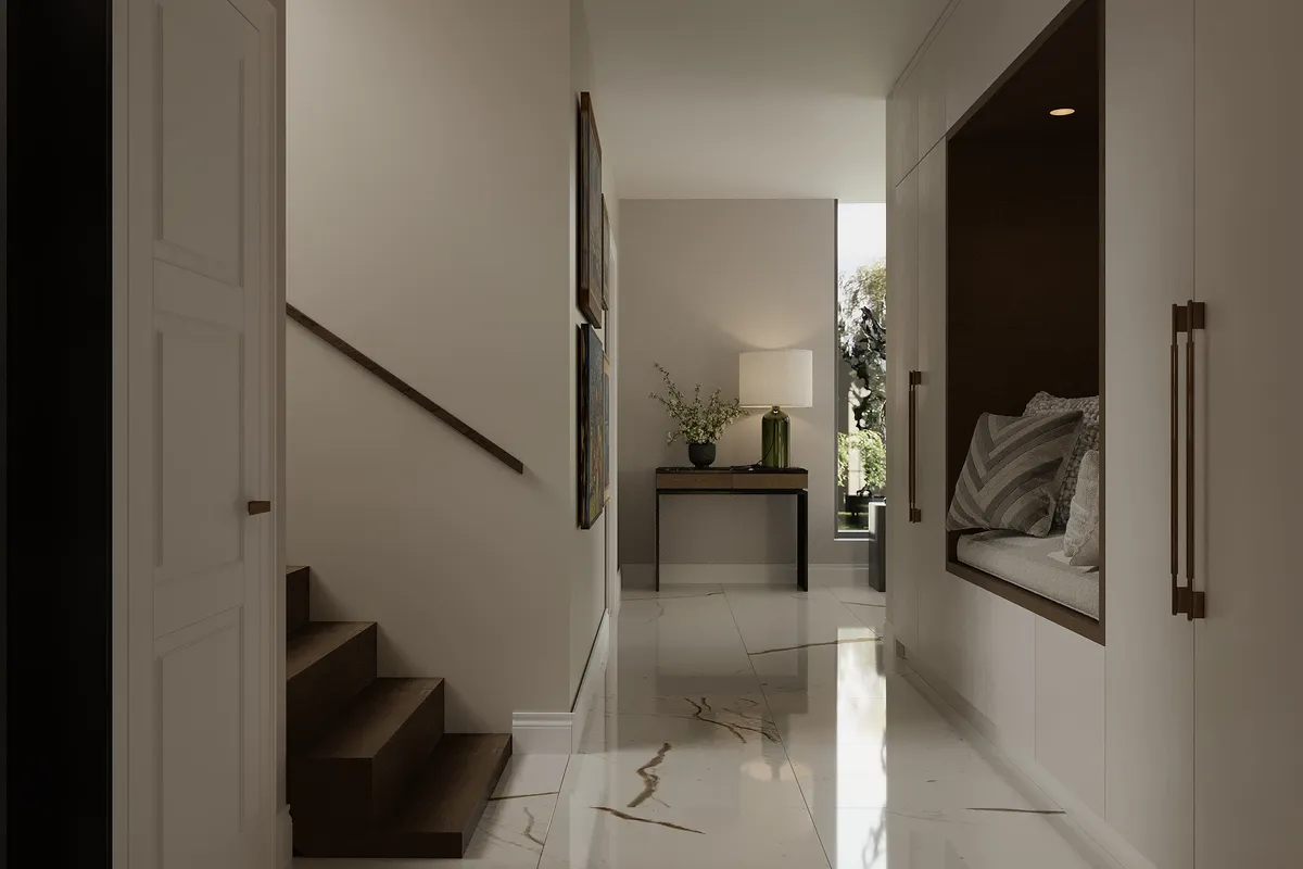 Hall in the Midcentury Muse interior, 3D visualisation