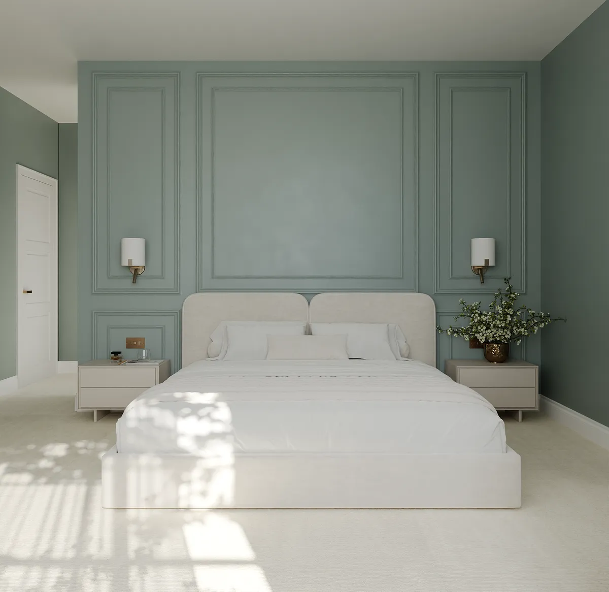 Master bedroom in the Midcentury Muse interior, 3D visualisation