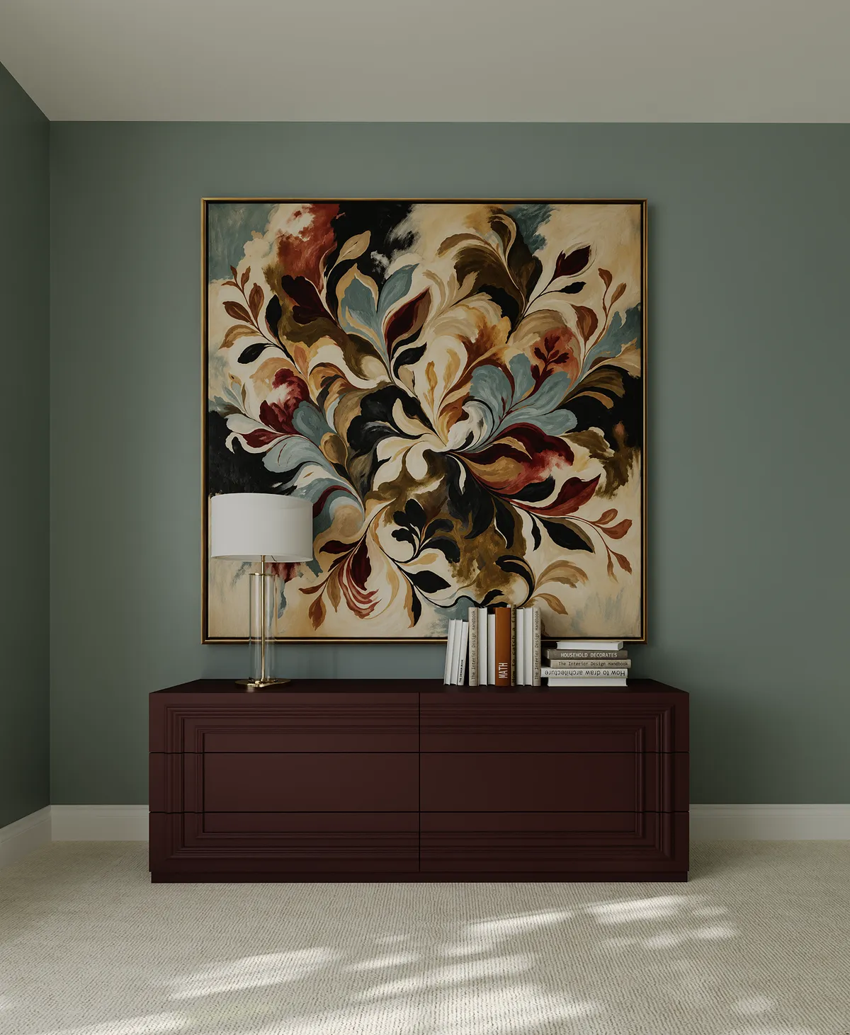 Master bedroom in the Midcentury Muse interior, 3D visualisation