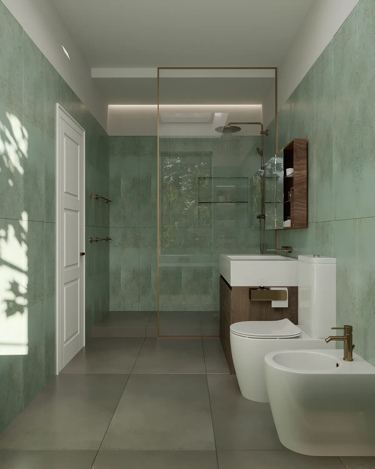 Master bathroom in the Midcentury Muse interior, 3D visualisation