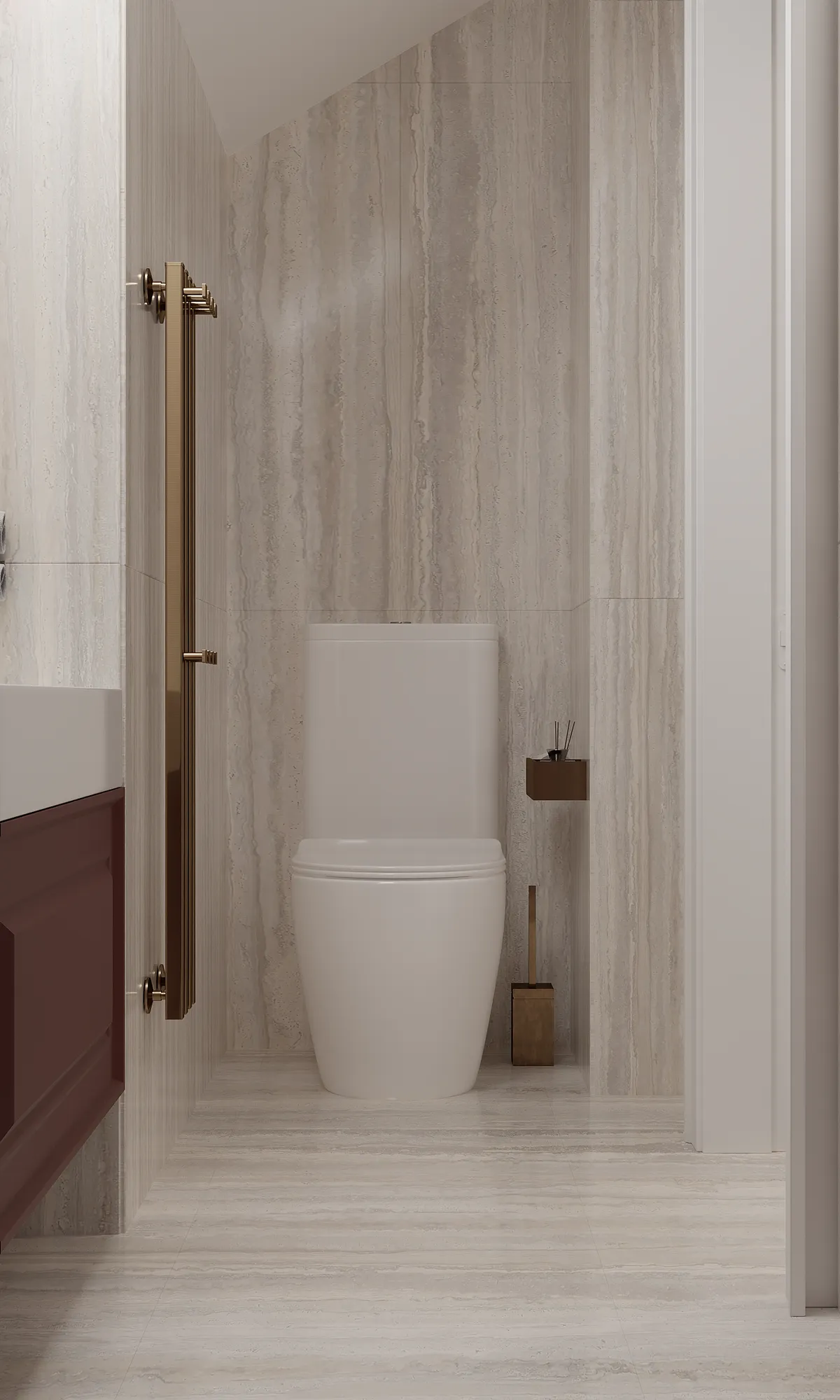 Upstairs bathroom in the Midcentury Muse interior, 3D visualisation
