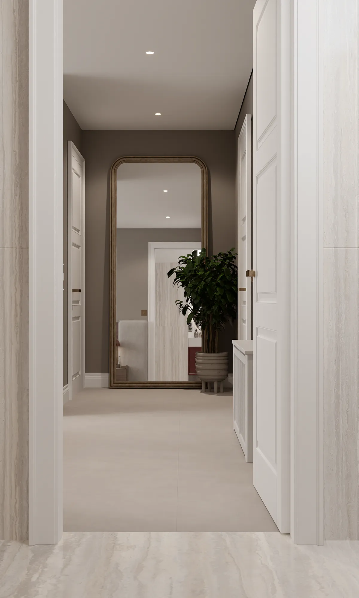 Upstairs bathroom in the Midcentury Muse interior, 3D visualisation