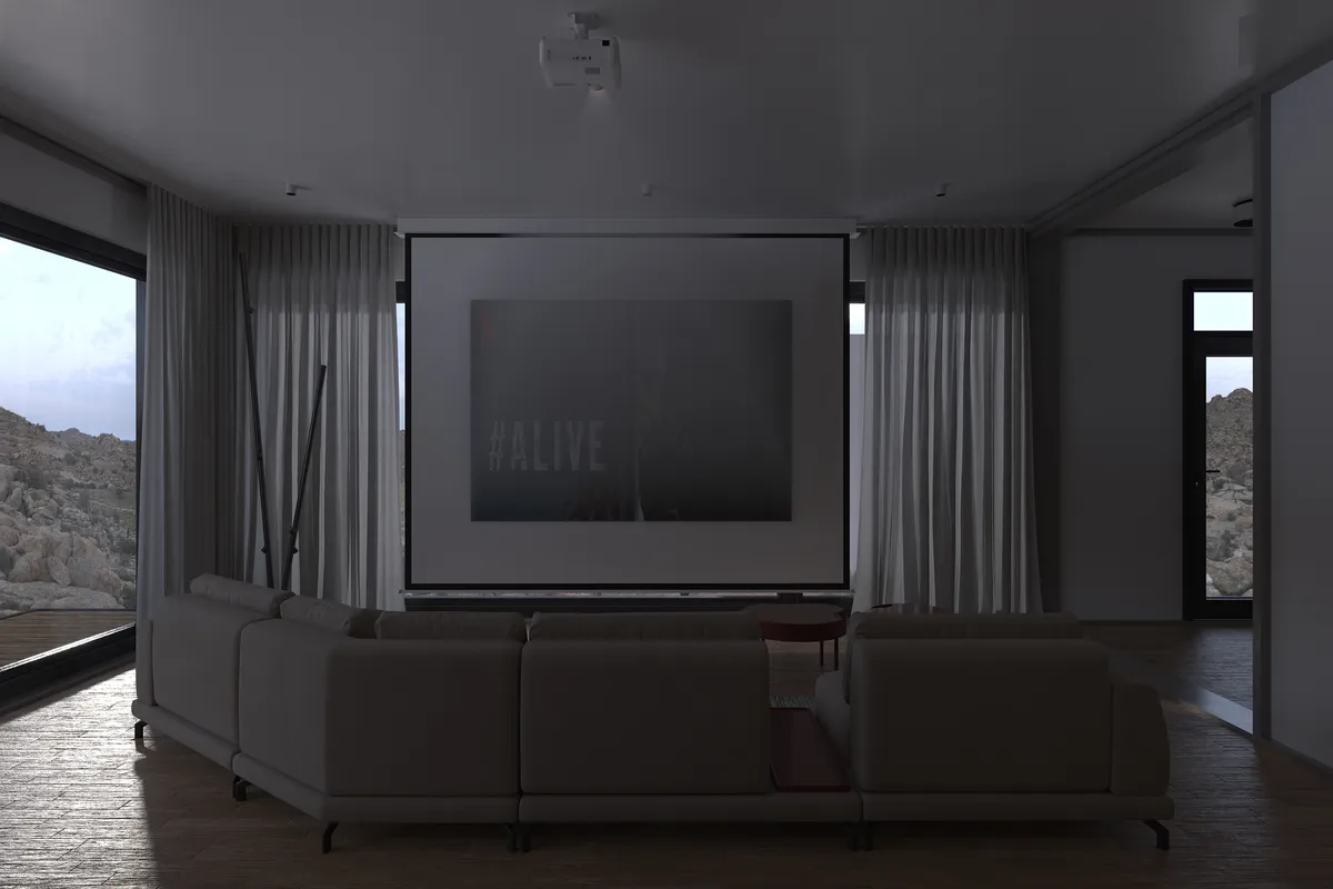 Kitchen & living in the Pale Oak – Red Wine interior, 3D visualisation