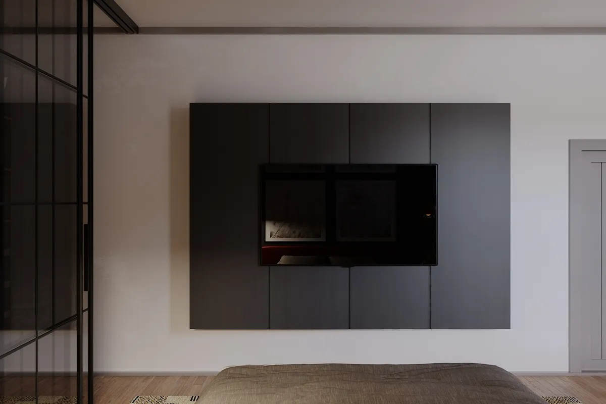 Bedroom in the Pale Oak – Red Wine interior, 3D visualisation