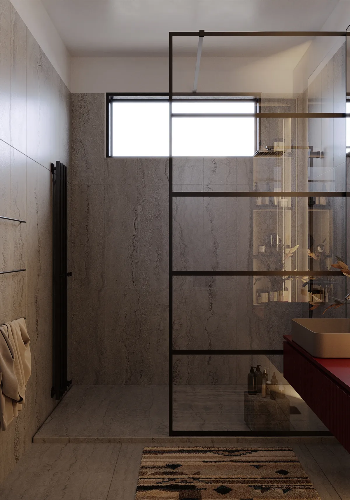 Bathroom in the Pale Oak – Red Wine interior, 3D visualisation
