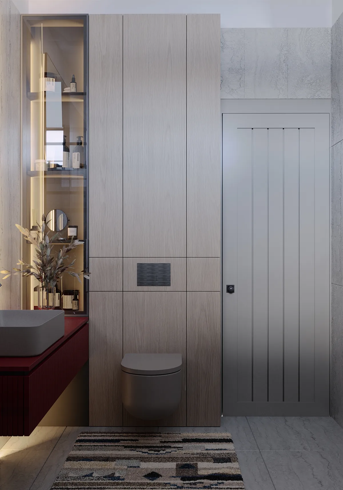 Bathroom in the Pale Oak – Red Wine interior, 3D visualisation