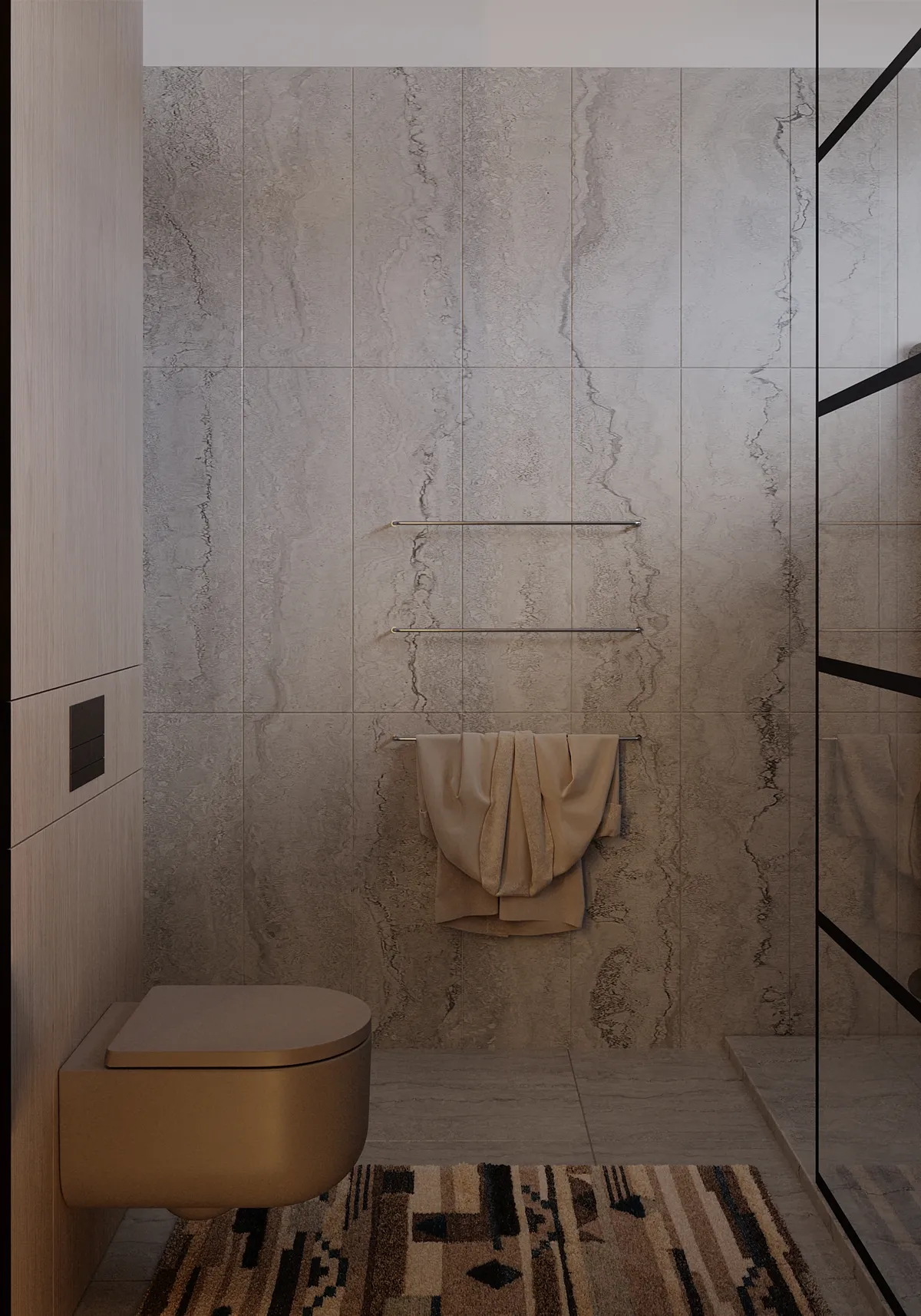 Bathroom in the Pale Oak – Red Wine interior, 3D visualisation