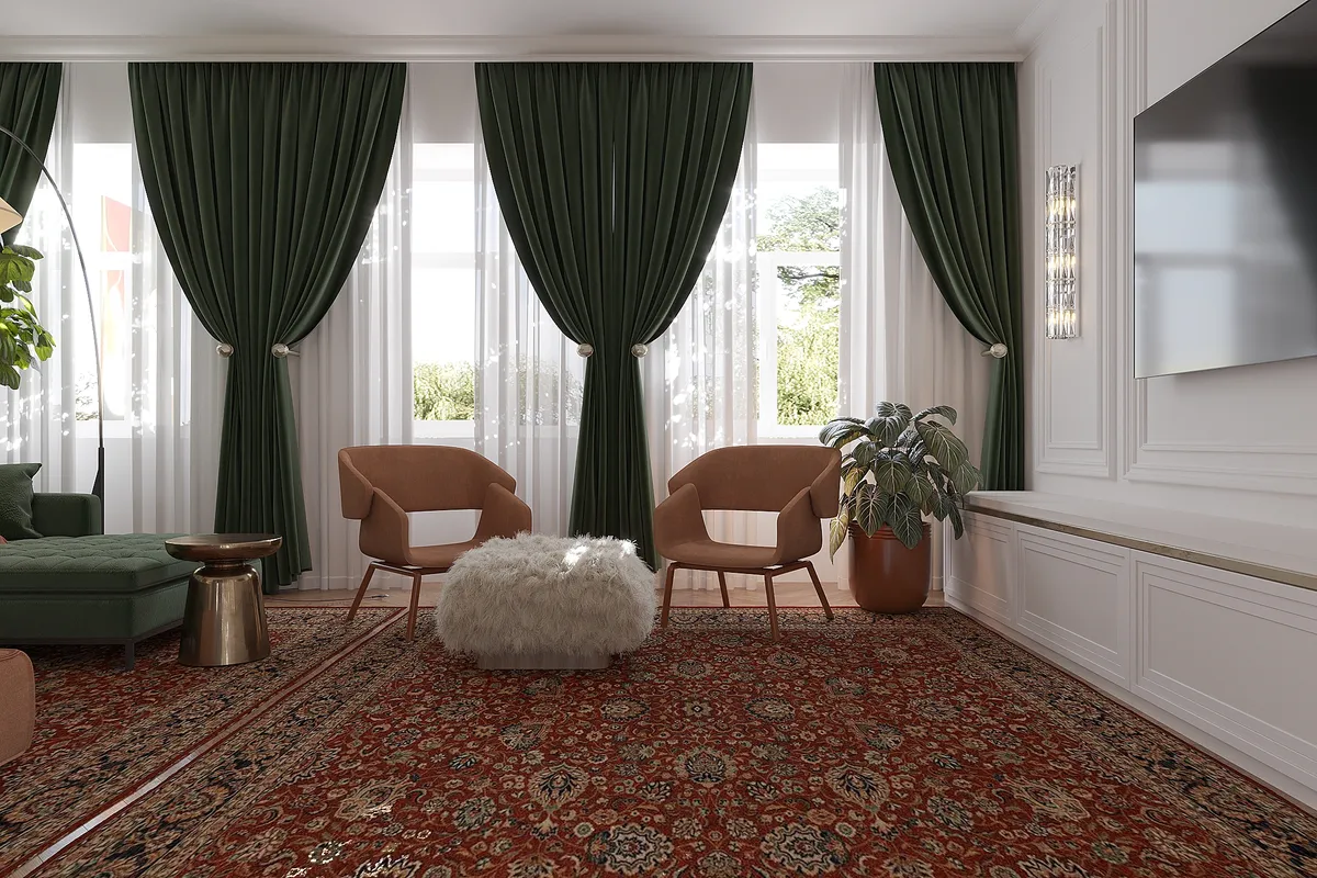 Living room in the Sunlit Stories interior, 3D visualisation