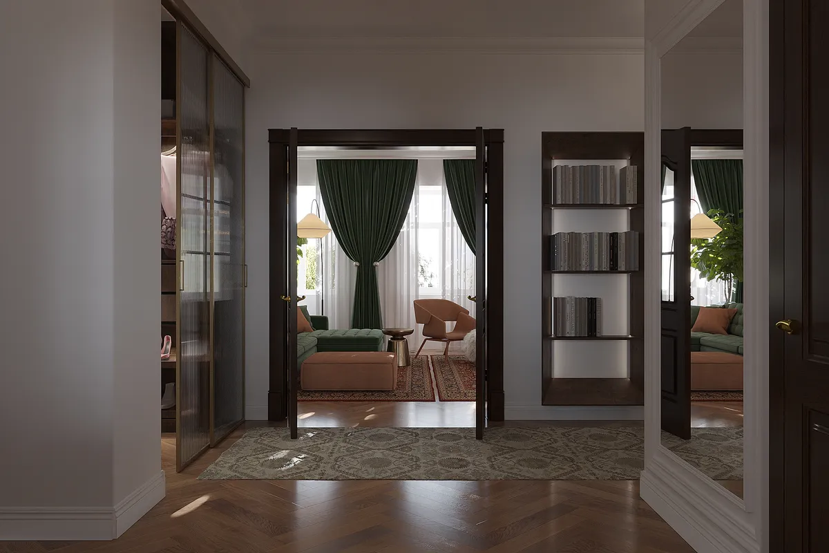 Living room in the Sunlit Stories interior, 3D visualisation