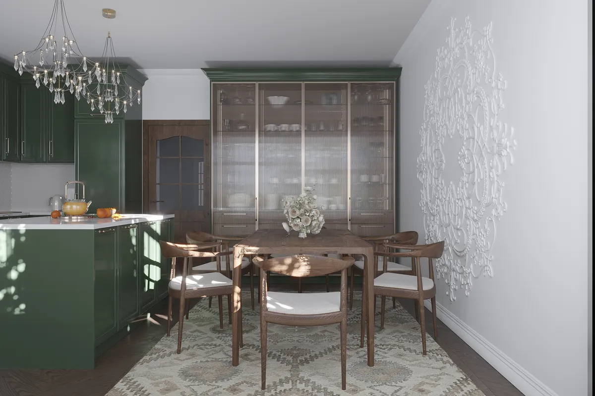 Kitchen in the Sunlit Stories interior, 3D visualisation