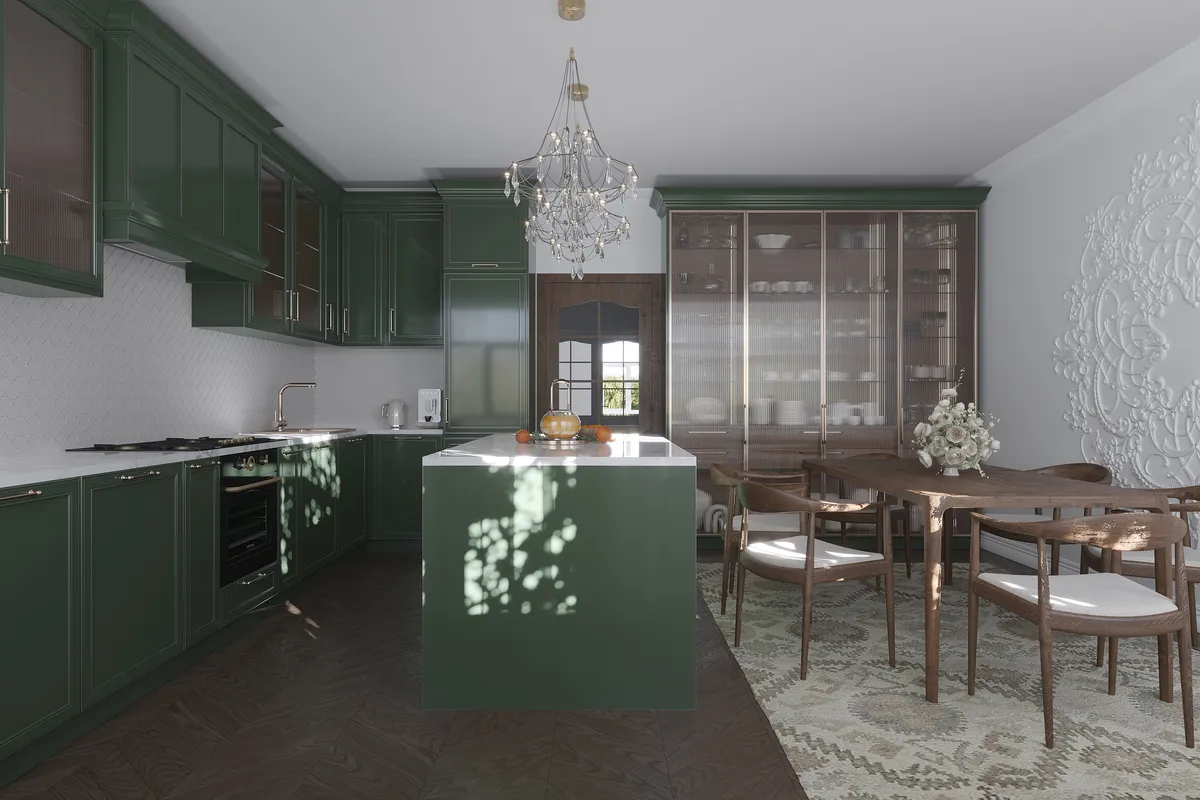 Kitchen in the Sunlit Stories interior, 3D visualisation
