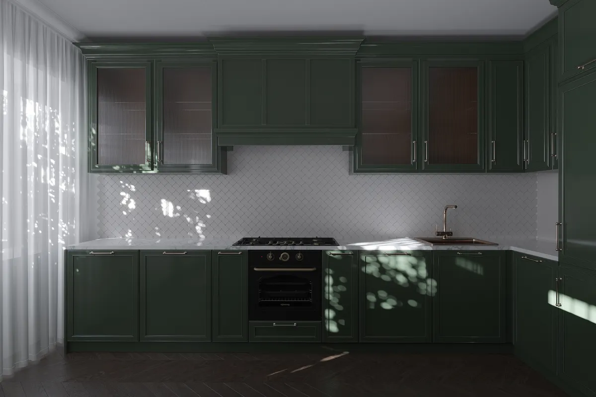 Kitchen in the Sunlit Stories interior, 3D visualisation