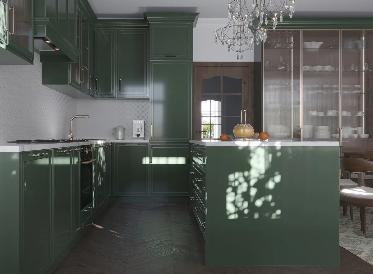Kitchen in the Sunlit Stories interior, 3D visualisation