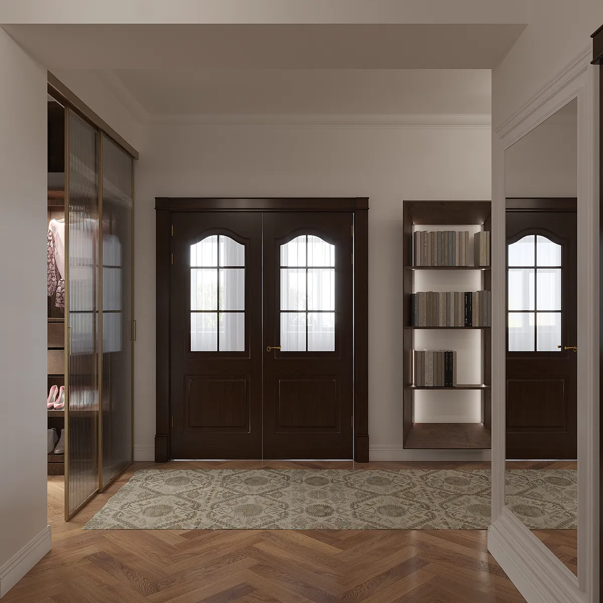 Hall in the Sunlit Stories interior, 3D visualisation