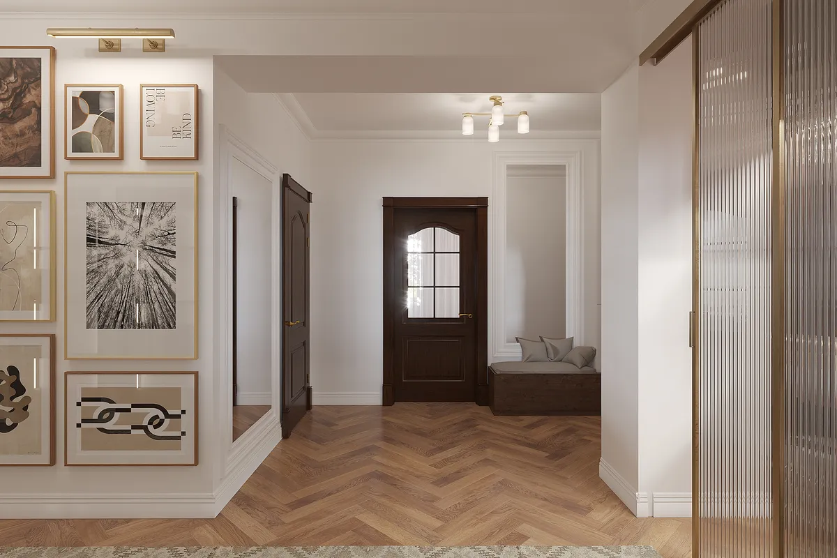 Hall in the Sunlit Stories interior, 3D visualisation