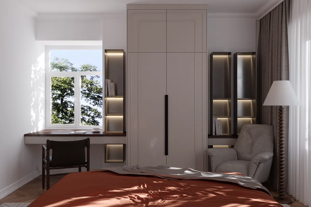 Bedroom in the Sunlit Stories interior, 3D visualisation